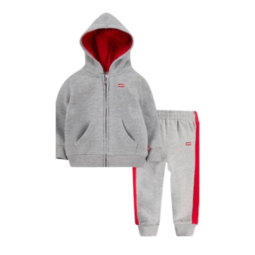Levi’s Gray & Red 2-Piece Fleece Logo Hoodie & Joggers Outfit Baby Boy Size 6M